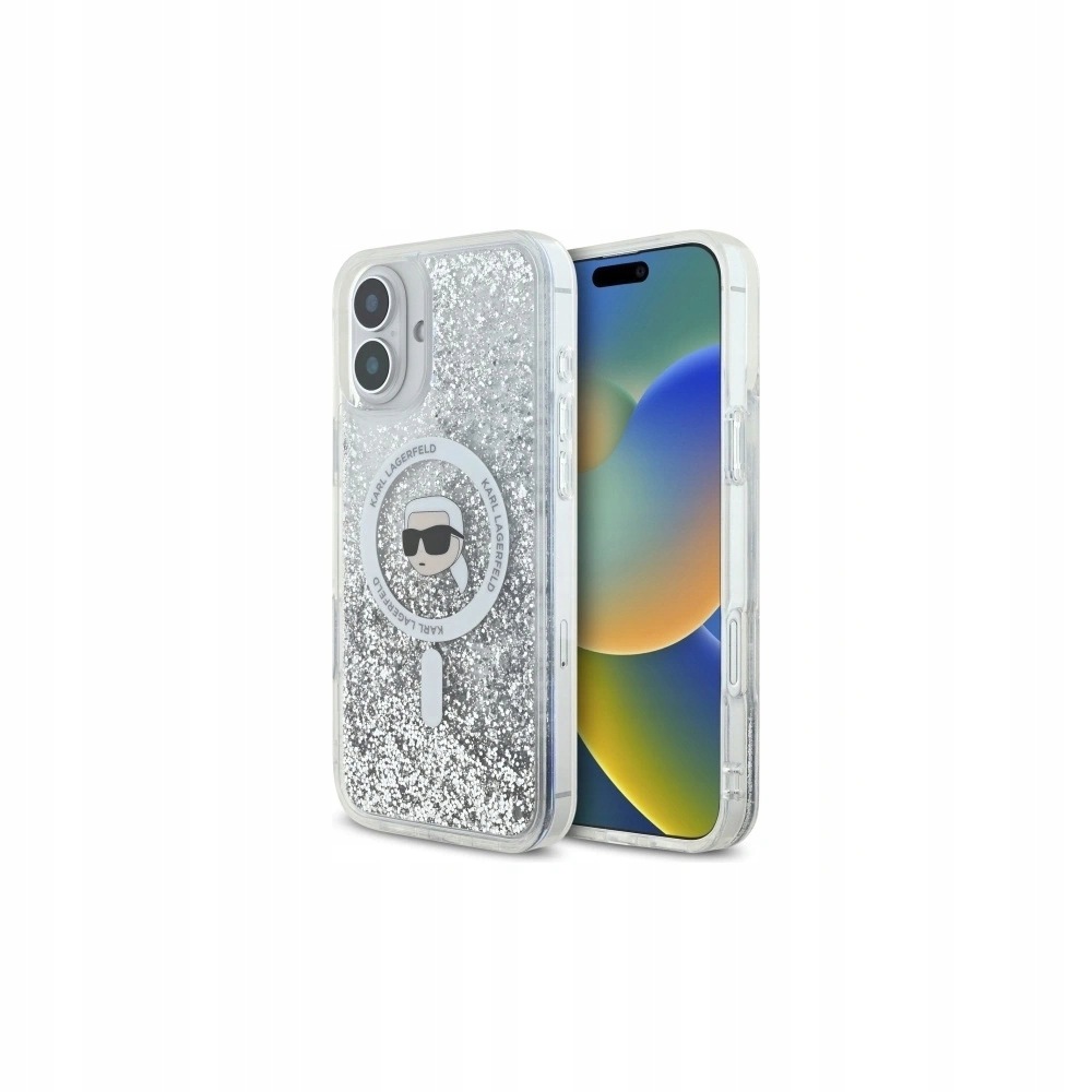 Pouzdro Karl Lagerfeld pro iPhone 16 Plus Liquid Glitter MagSafe, průhledné