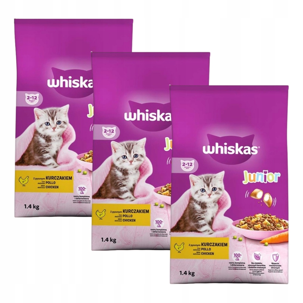 Whiskas Sucha karma dla kota Junior Kurczak 1,4 kg x 3 sztuki