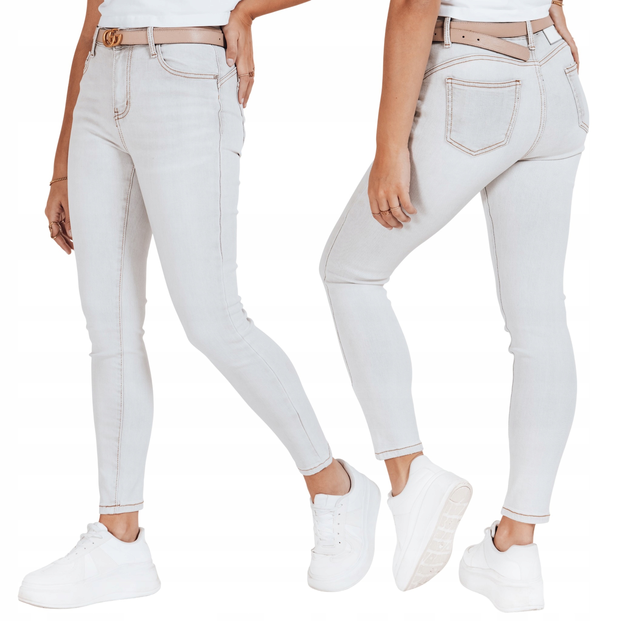 Spodnie jeansowe damskie skinny push up wysoki stan szare UY2806 30