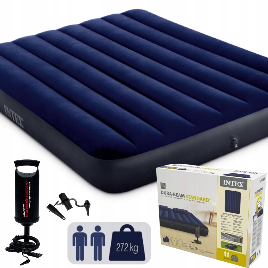 Materac Dmuchany Dwuosobowy Intex Welurowy 2-OSOBOWY Pompka 203x152x25 cm