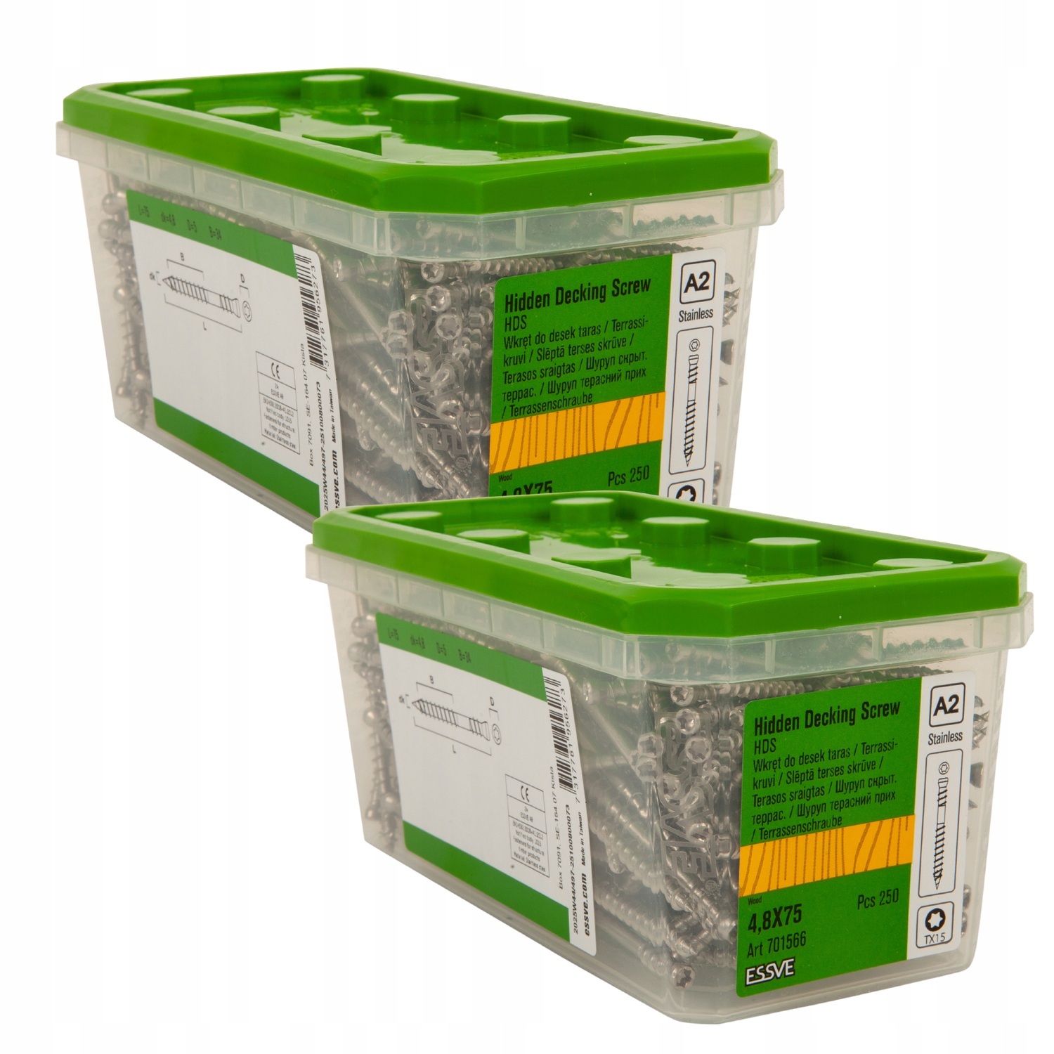 Essve Hds Nn Terasová skrutka na drevo Skrytá montáž A2 4,8x75mm 250ks x2