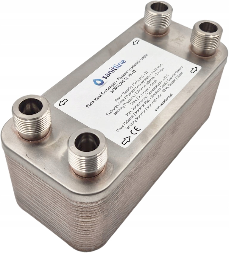 22-DESKOVÝ Výměník Tepla Sanitline SL-18-22 Výkon 30 kW Připojení 4x 3/4"