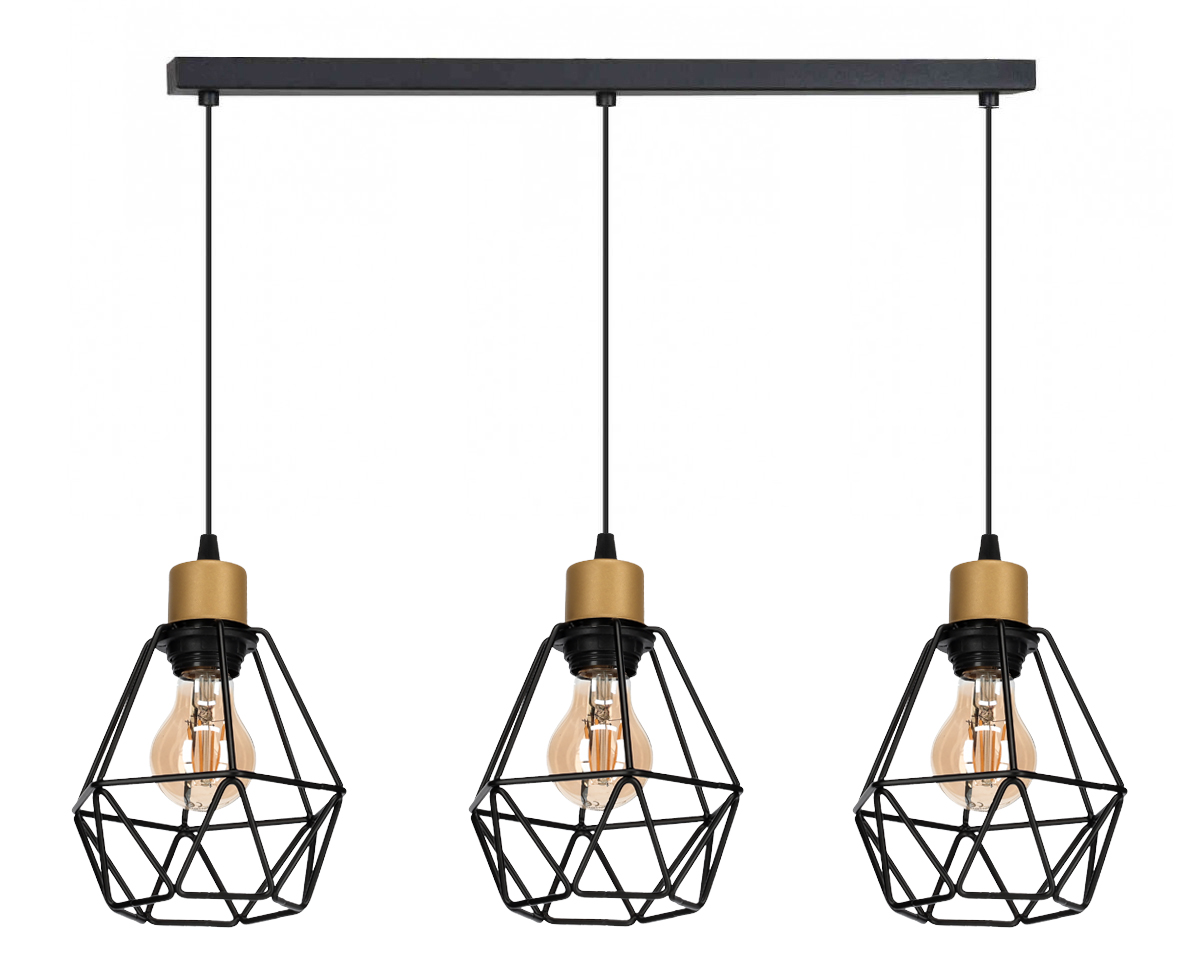 Závěsné stropní svítidlo Diamond Gold 3 lustr loft černá stropní lampa