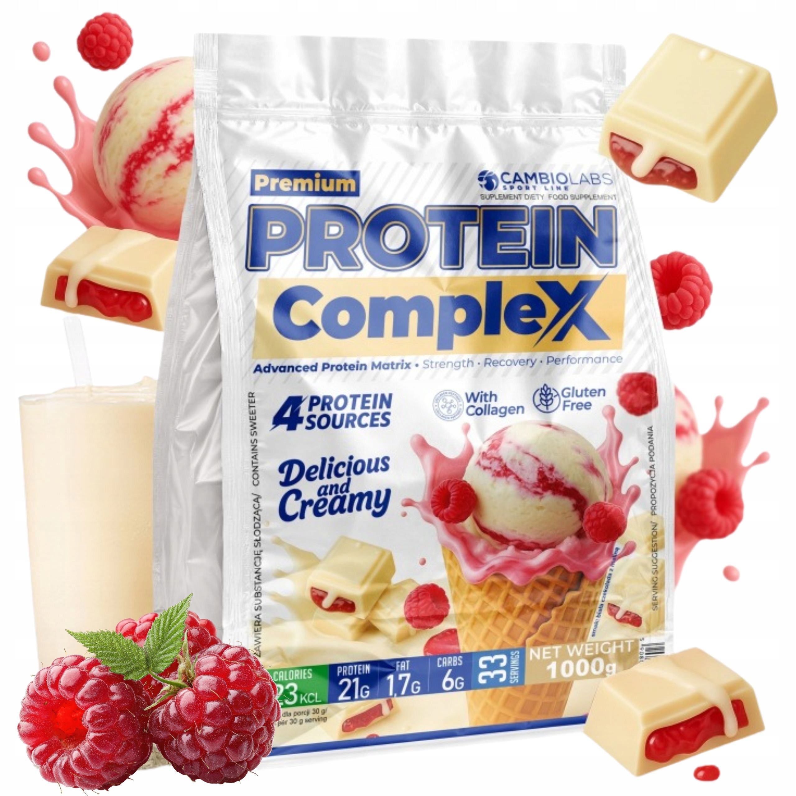 Protein Complex Albumin Wpc Kolagen Bílkoviny Bílá Čokoláda Malina 1000 g