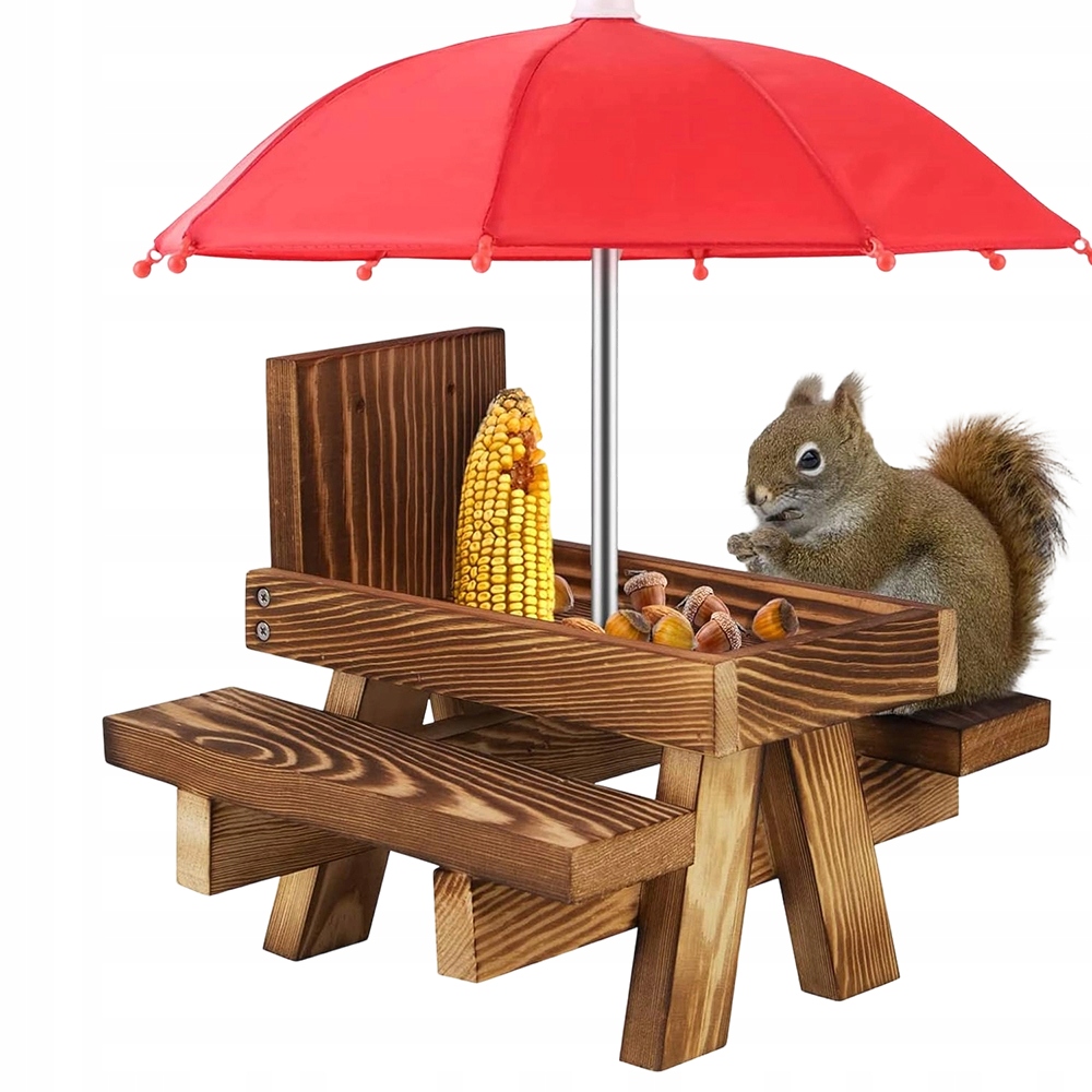 Levně Domeček Pro Veverky Krmítko Pro Veverky Ze Dřeva Se Stříškou A Deštníkem