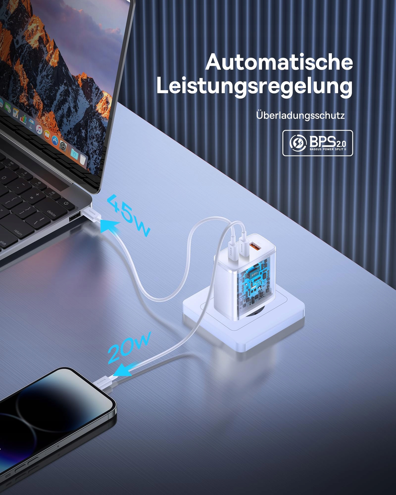 BASEUS Ładowarka USB C 65W 3-Port PD GaN Szybkie Ładowanie MacBook — miniatura 5