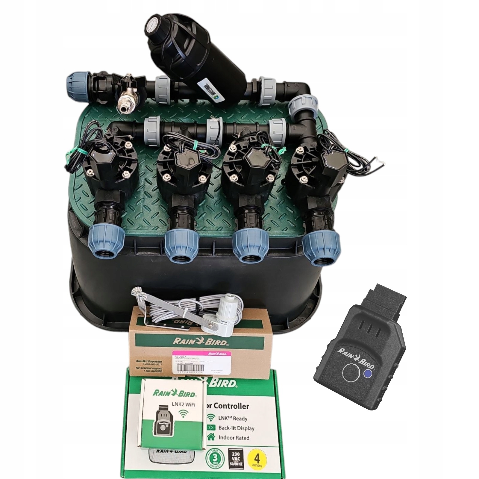 Zestaw Rain Bird Hv 4 Sekcje Filtr Sterownik TM2 Czujnik Moduł Wifi Pe 32