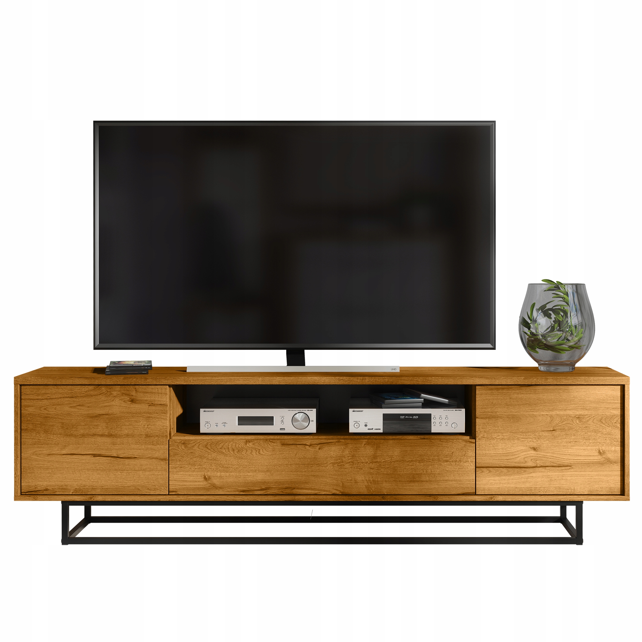 Duża Szafka Rtv Do Salonu Stolik Tv 200 CM Loft Retro Dąb Mat Metal LFT002B