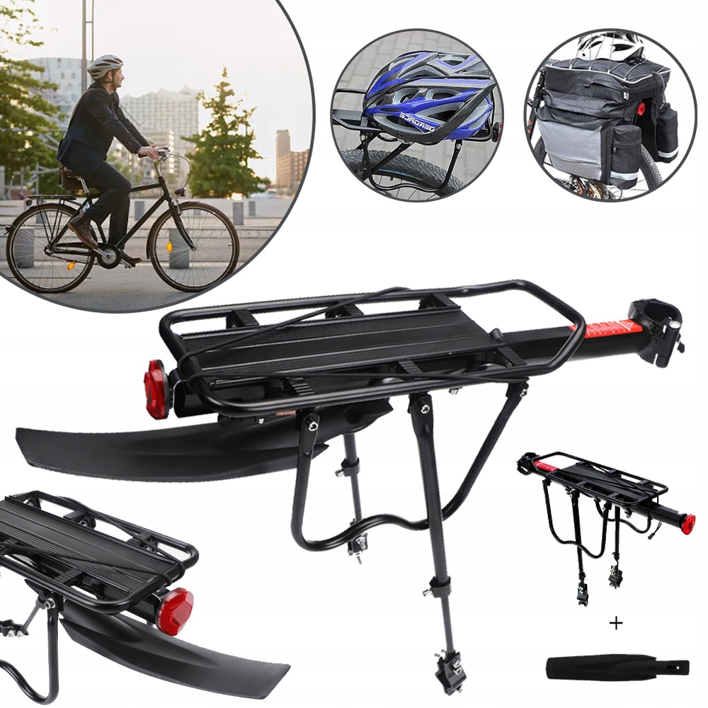 Bagażnik Rowerowy Aluminium Tylny Uniwersalny 50KG Z Błotnikiem Czarny