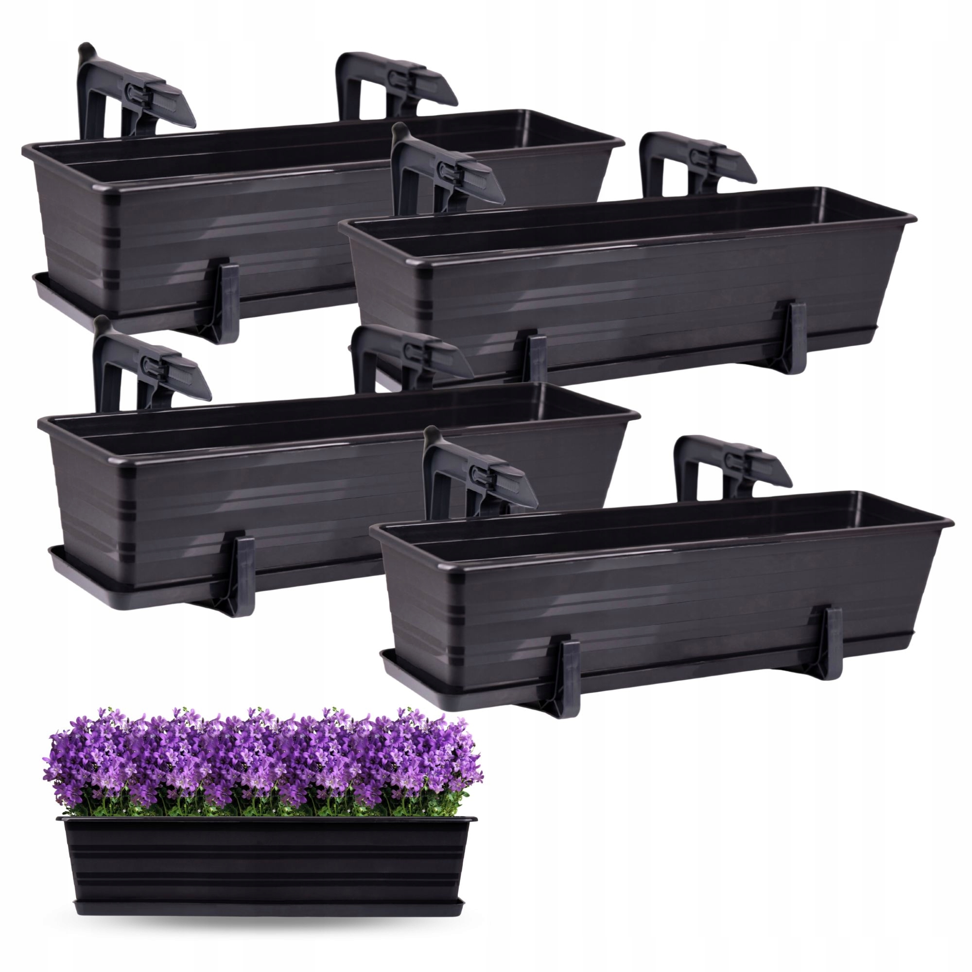 4 x Doniczka Balkonowa Skrzynka Uchwyt Donica Kwiaty Rośliny 60cm Antracyt