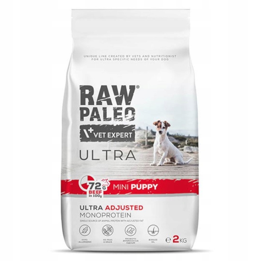 Levně Raw Paleo Ultra Beef Mini Puppy 2kg Suché Krmivo s hovězím masem pro štěňata