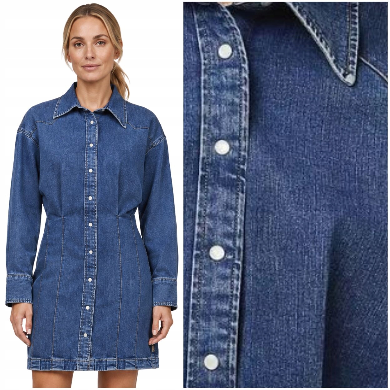 Wrangler Darted Skirt Dress SapphireTrade prošívaná džínová šaty L