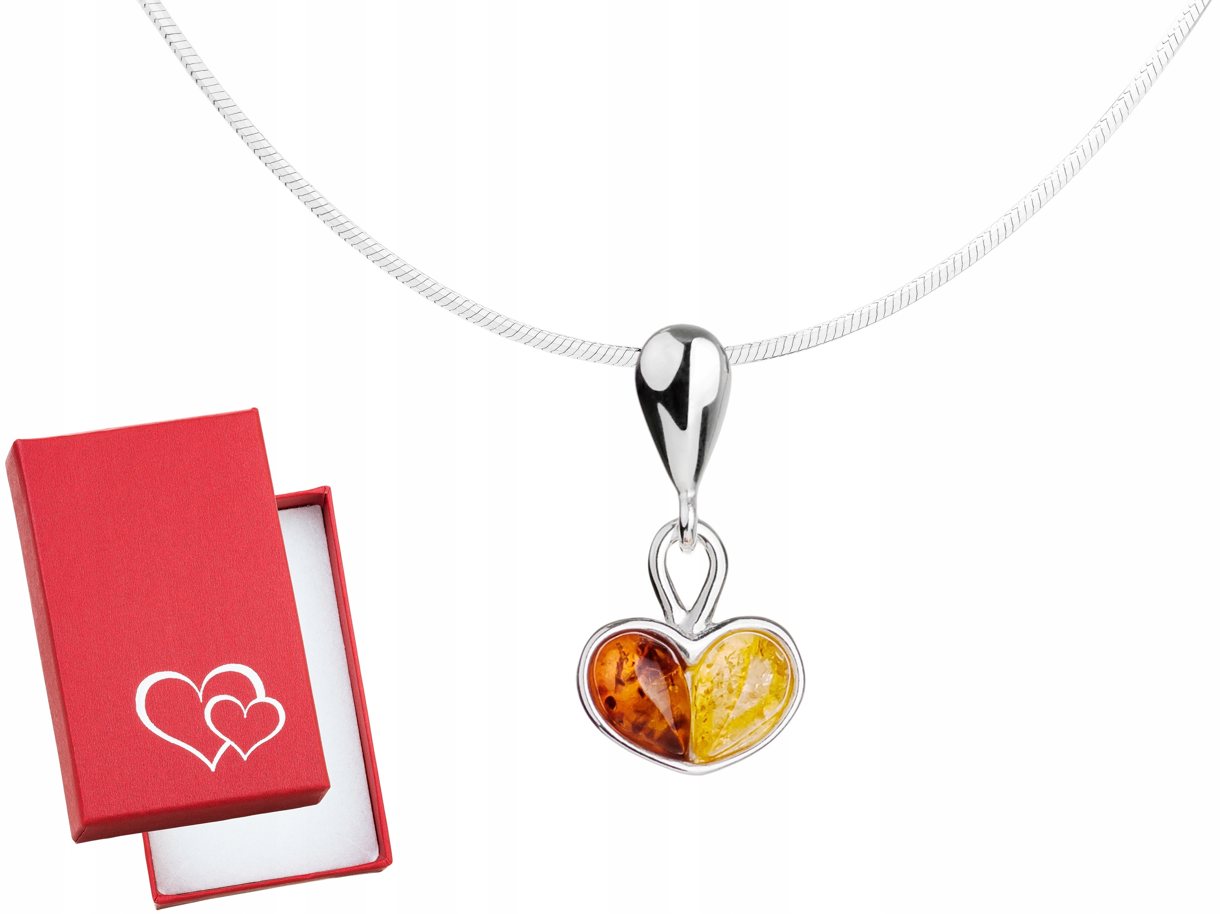 Malý Stříbrný Krátký Dámský Náhrdelník Srdce s Jantarem Srdíčko Choker 38