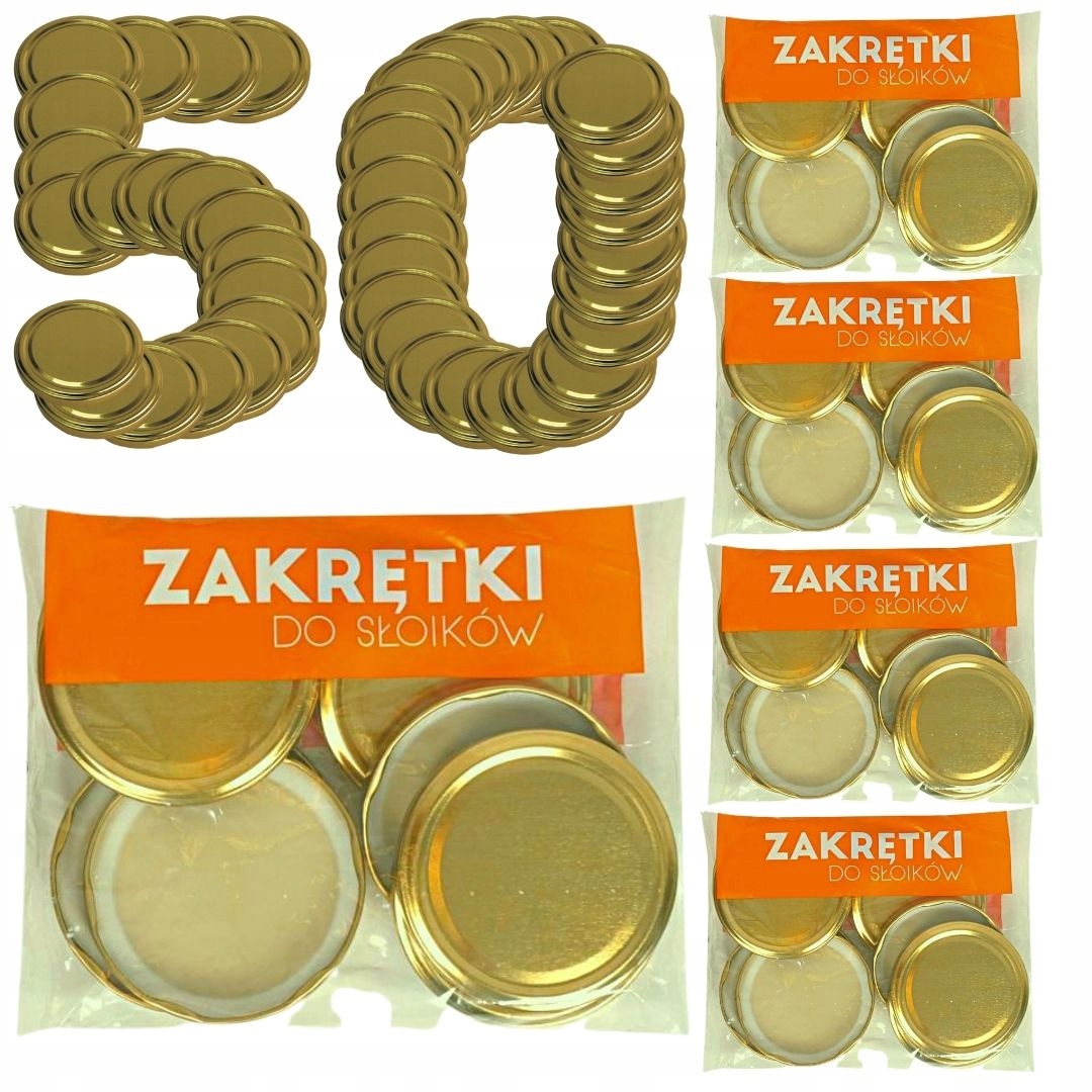 

Zakrętki do słoików Duże 82mm złote 10 szt. x 5