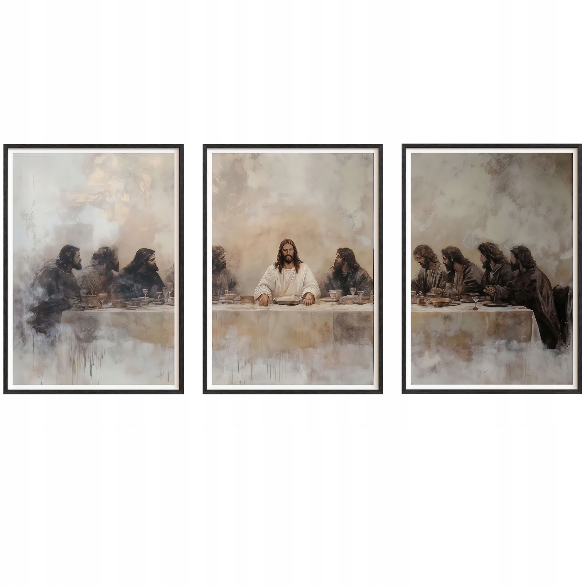 Obrazy Posledná večera Ježiš Plagát Drevené rámčeky Čierne 3ks 30x42 cm