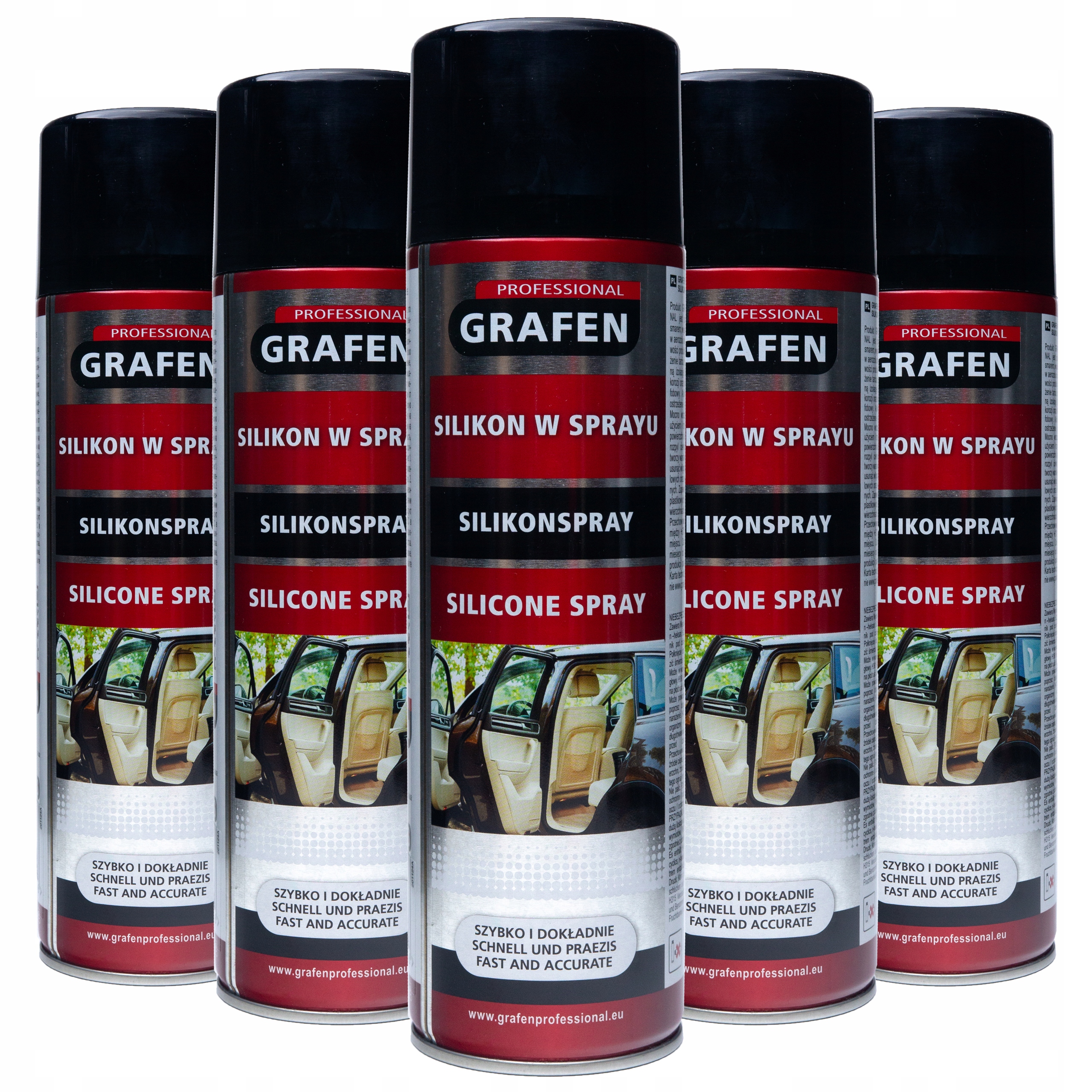 5x Zestaw Silikon w Sprayu Do Pielęgnacji Plastiku Gumy Metalu Grafen 500ml
