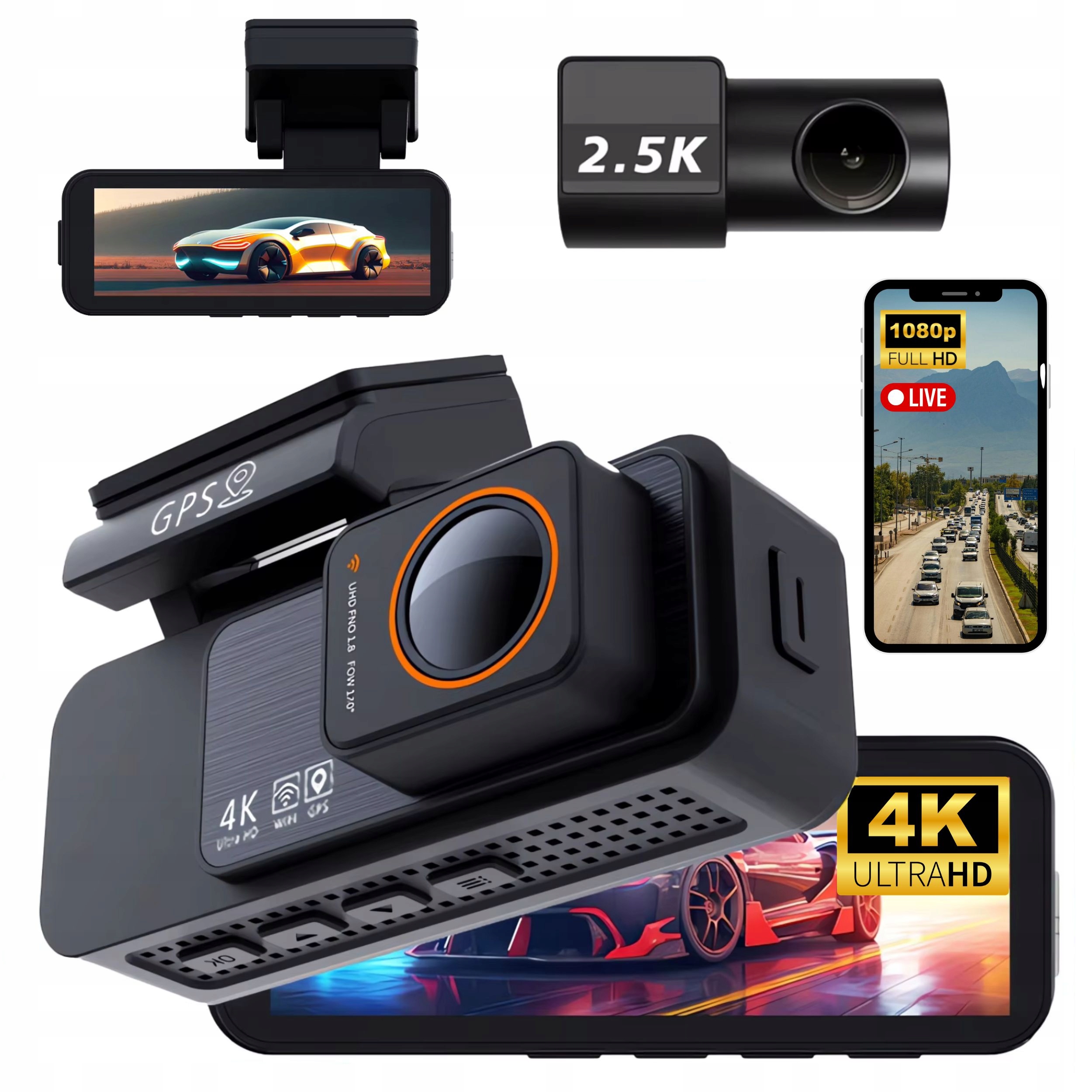 Videorekordér, Predná A Zadná Kamera Do Auta 4K Wifi Gps Režim Parkovania