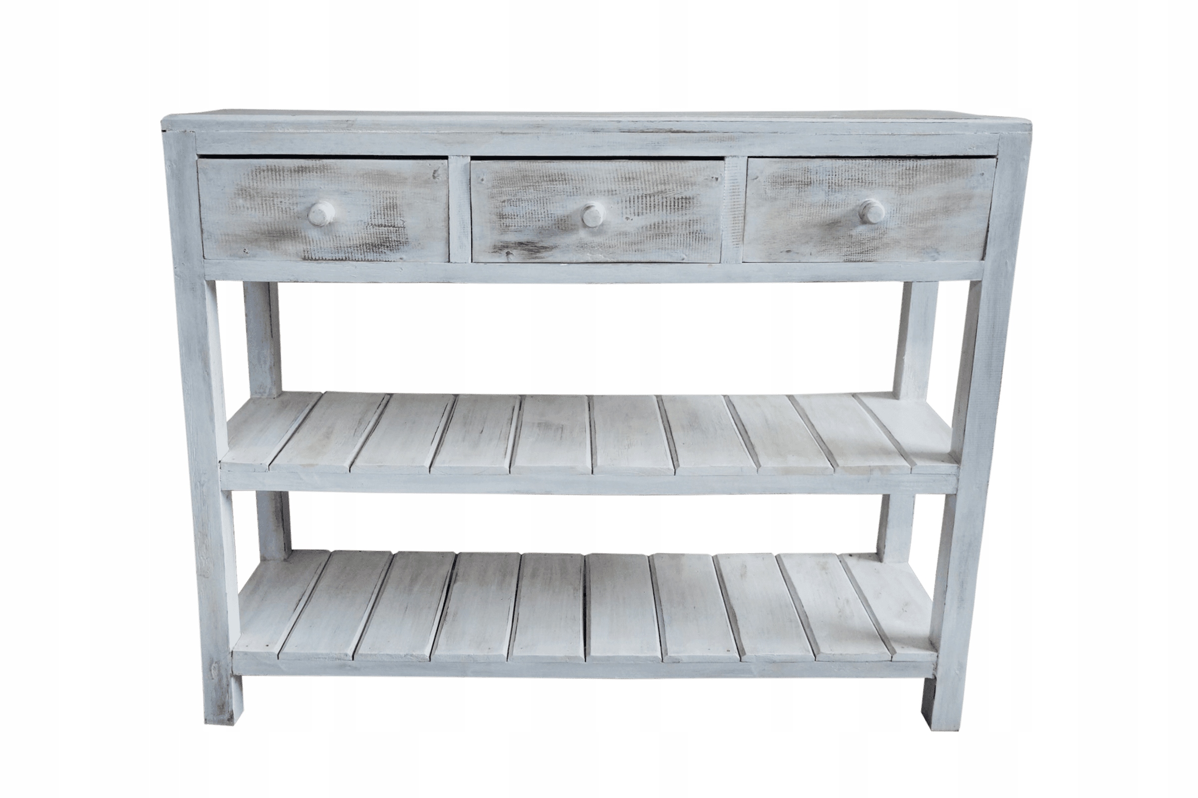 DREWNIANA KONSOLA Z SZUFLADAMI 100 CM HANDMADE BIELONA