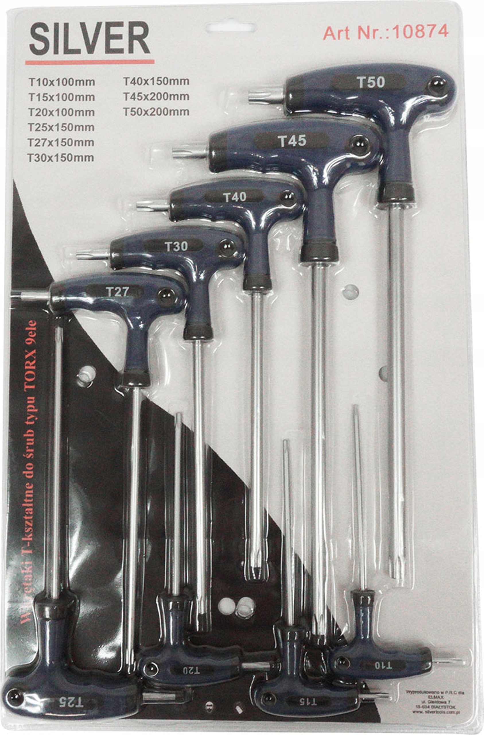 Silver Zestaw wkrętaków Torx T-kształtnych T10-T50 9 elementów