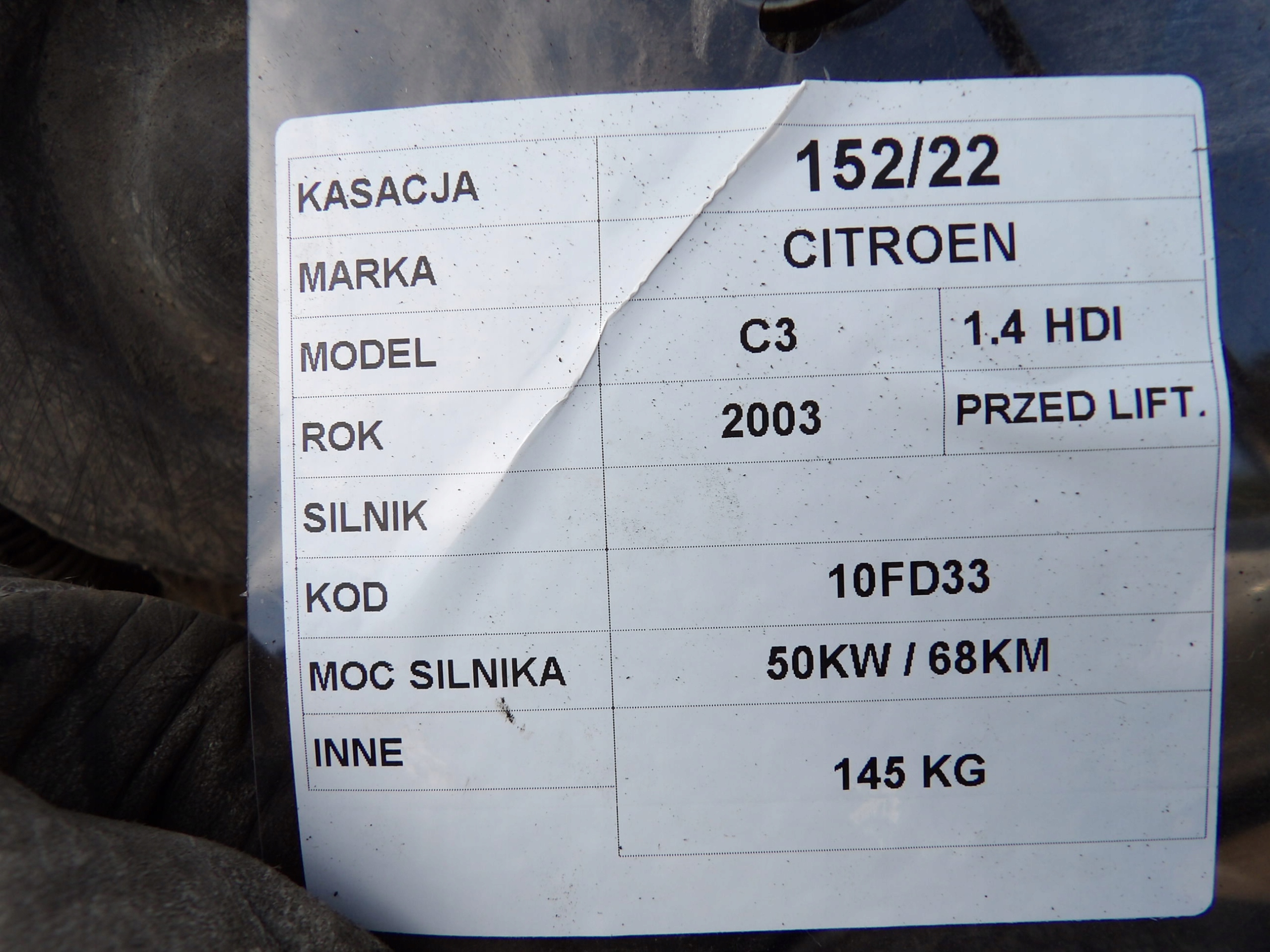 engine complete Citroen C3 1,4 HDI 10FD33 SIEMENS