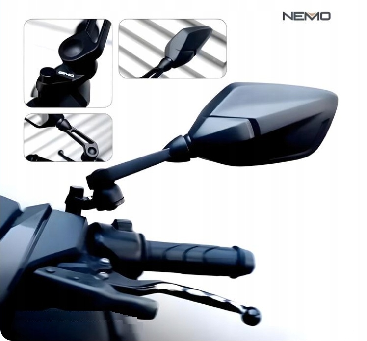 Univerzální zrcátko Nemo černé redukce M8 M10, nový vzor TopX