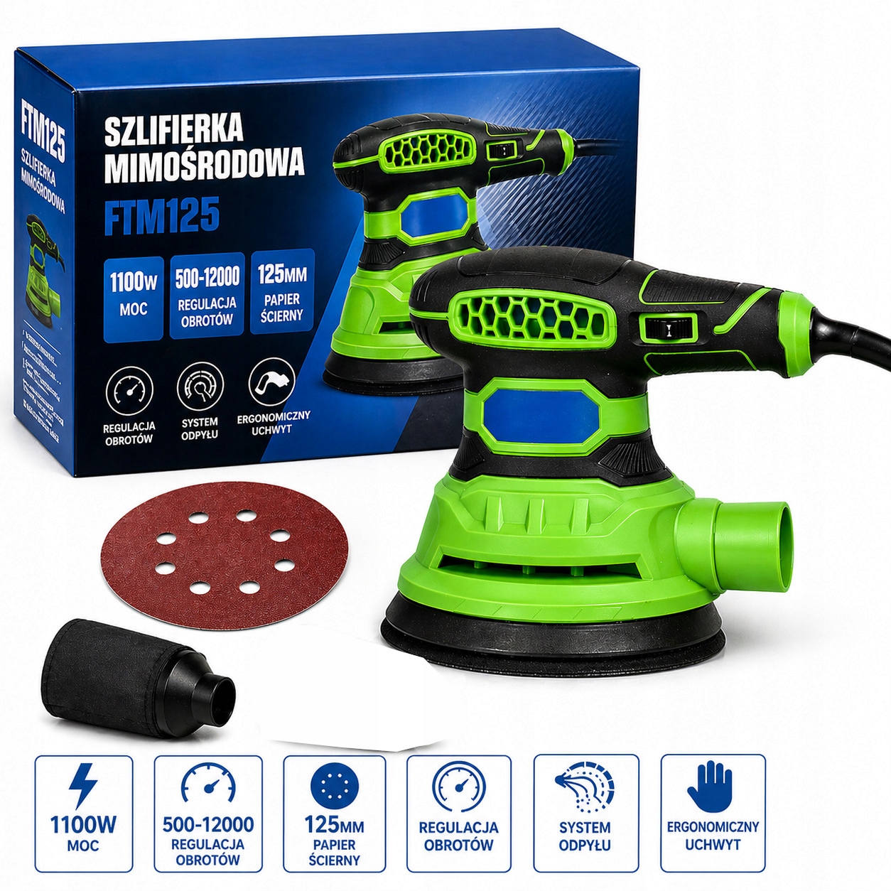 Szlifierka Mimośrodowa Oscylacyjna 125 MM 1100V Regulacja 5000-12000 Obr