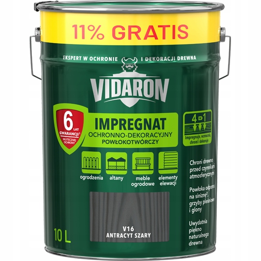 Vidaron Impregnat 9L 1L V16 Antracyt-owy Szary do drewna powłokotwórczy