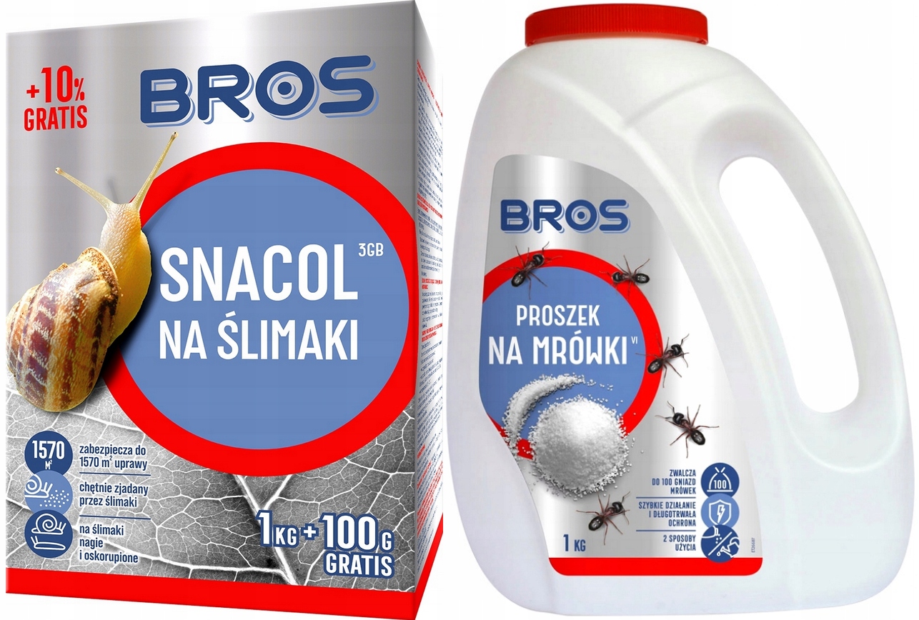 Bros Proszek Na Mrówki 1KG Snacol Granulat Na Ślimaki 1.1KG Zestaw