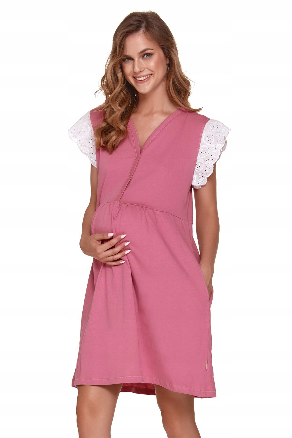 Růžová noční košile na kojení pro maminky bavlněná Doctor Nap 9903 L