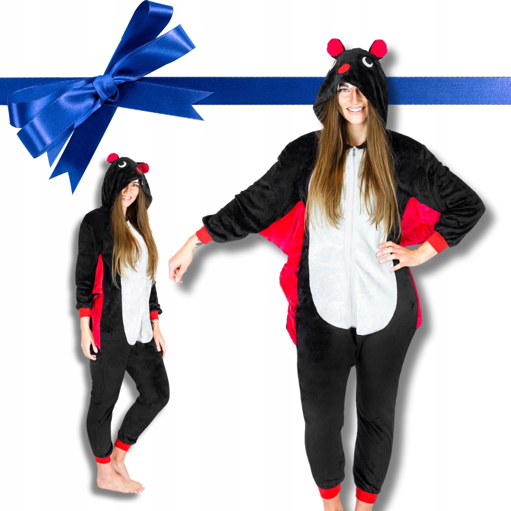 Měkké dámské teplé pyžamo overal Jednodílný kostým Černá XL