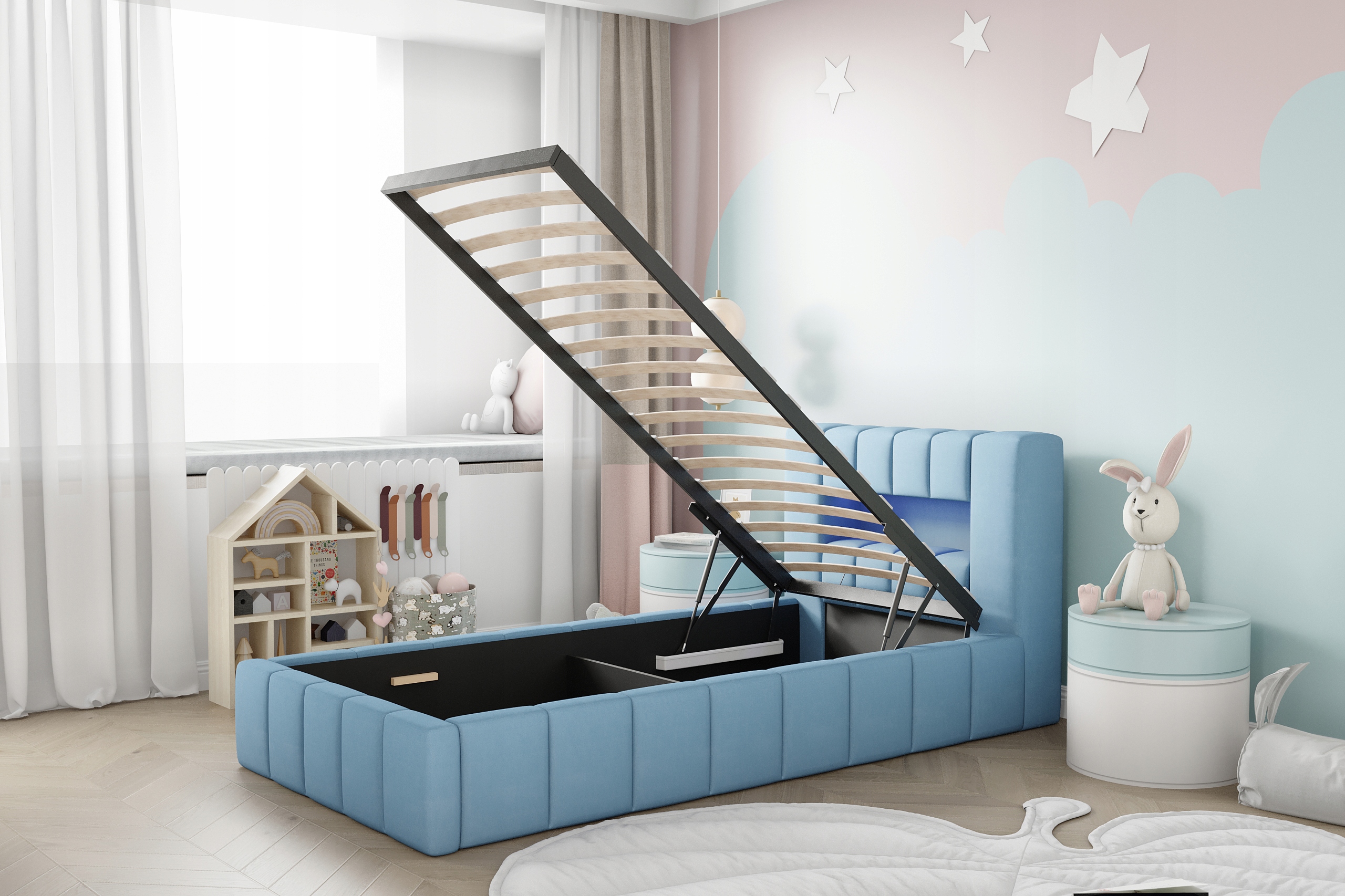 Łóżko dziecięce tapicerowane AMARO 120x200 z LED Długość (cm) 230 cm