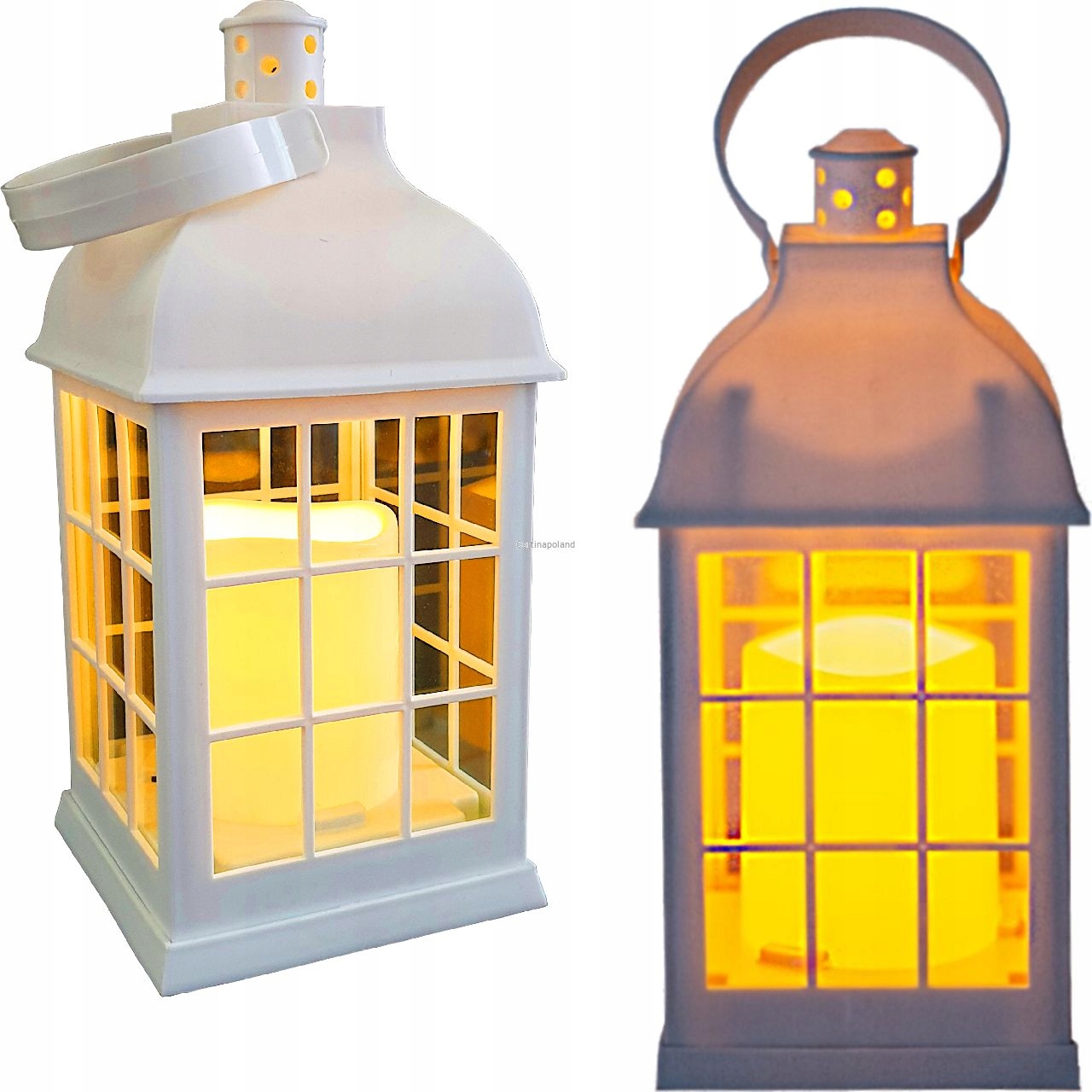 LATARENKA BIAŁA DEKORACYJNA LAMPION LED ZE ŚWIECĄ 21,5 CM