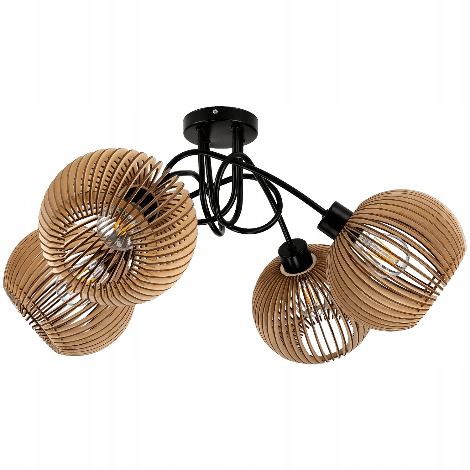 LAMPA LED LOFT KRĘCONA DREWNIANA 4XE27 DO POKOJU Kolor czarny