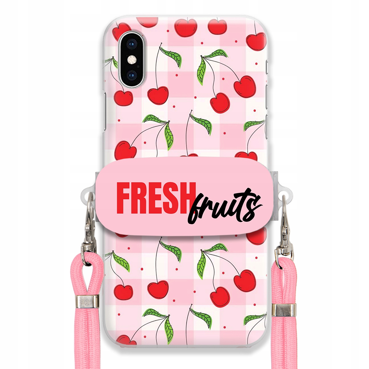 Puzdro na iPHONE X Case držiak na šnúrku Ružový Fresh Fruits Mriežka Ovocie