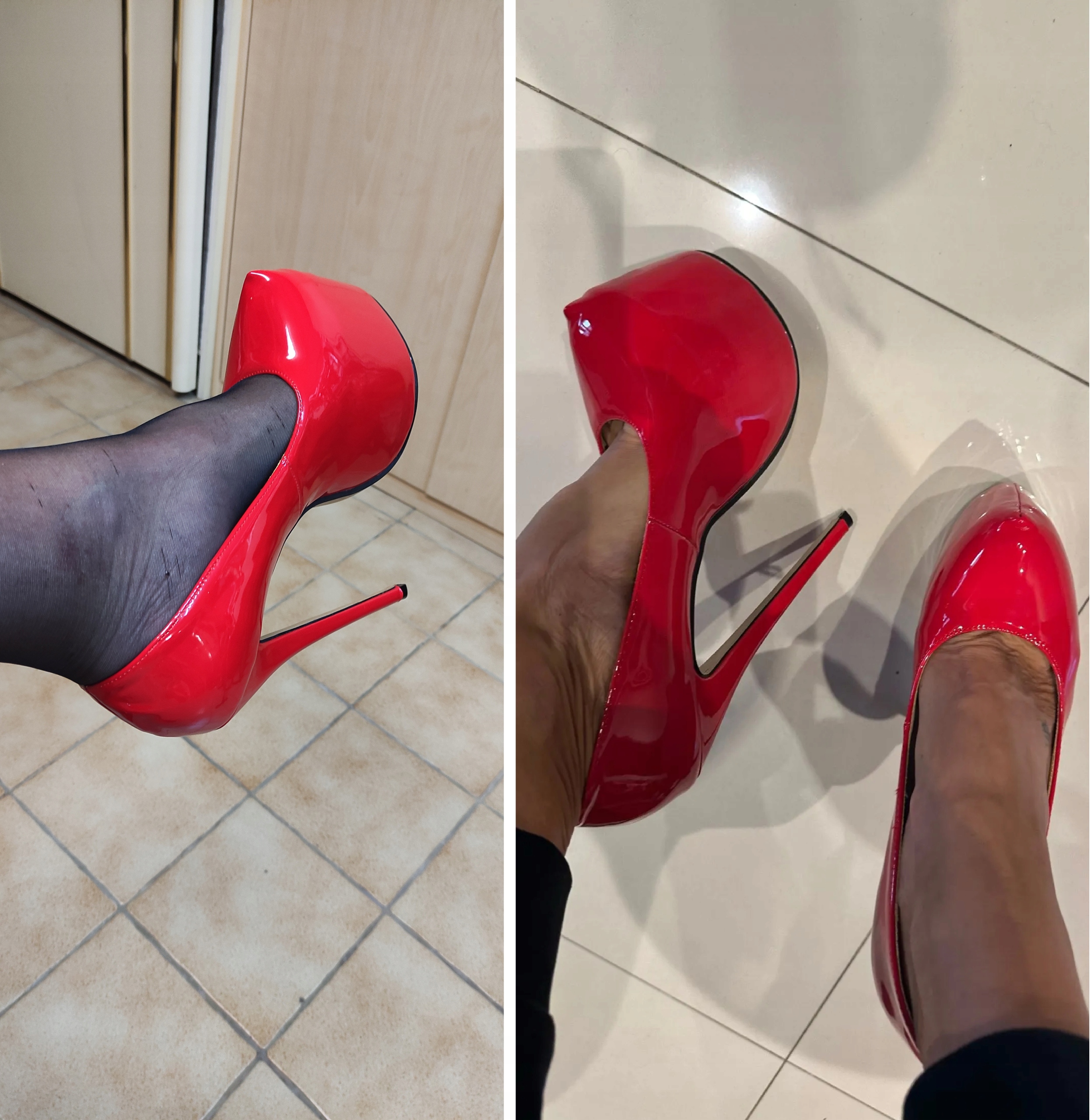 CZÓŁENKA DAMSKIE czerwone SZPILKI NA PLATFORMIE 18 CM SEKSOWNE POMPY r.41 Materiał zewnętrzny skóra ekologiczna