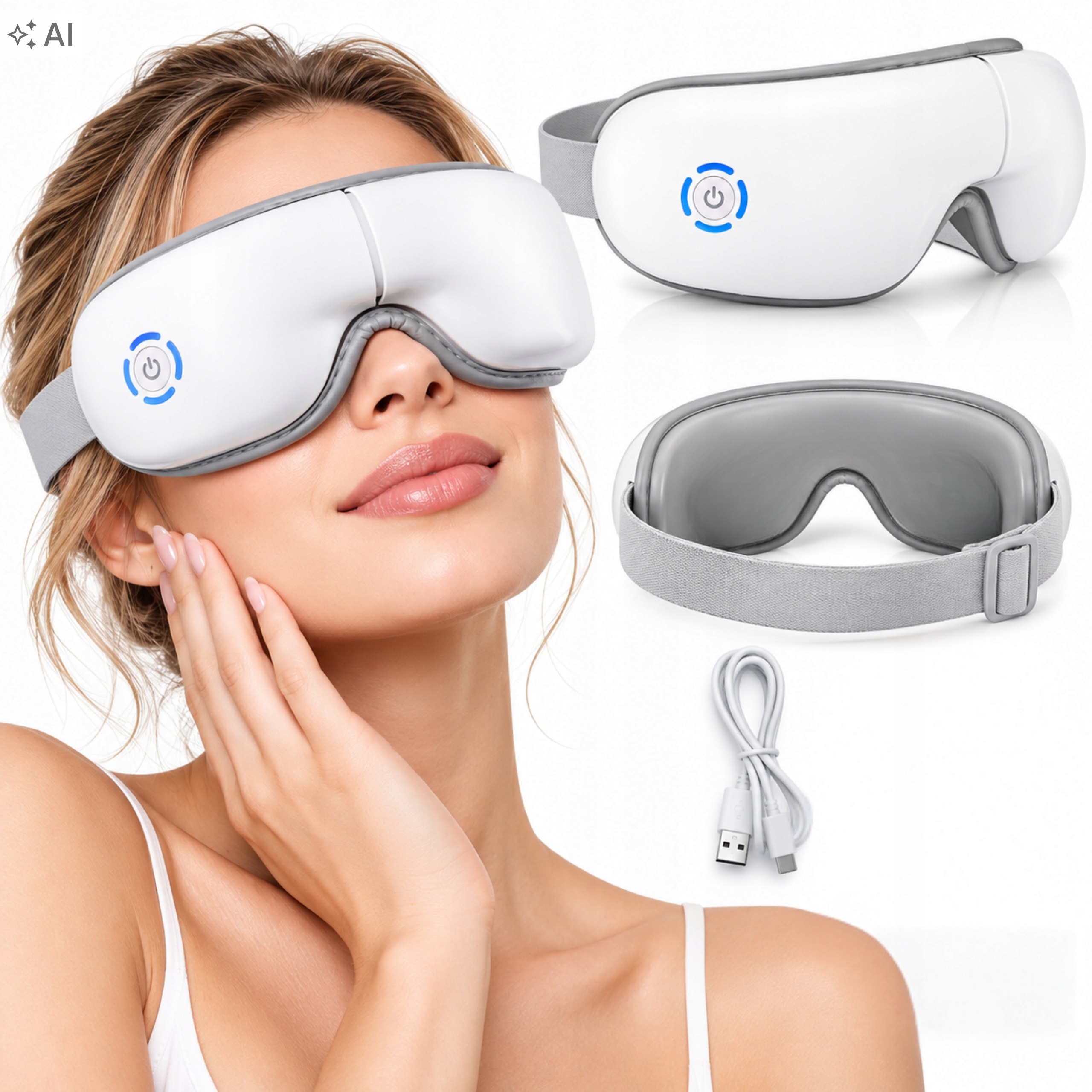 Masážní Přístroj Na Oči A Spánky, Vyhřívaný, Hudba, Vibrace, Bluetooth