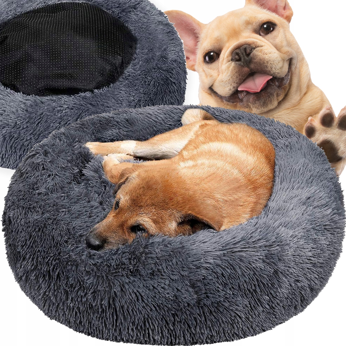 Levně Pelíšek Pro Psa Kočku Plyšové Kulaté Šedé Polštář Matrace 60X60 CM L