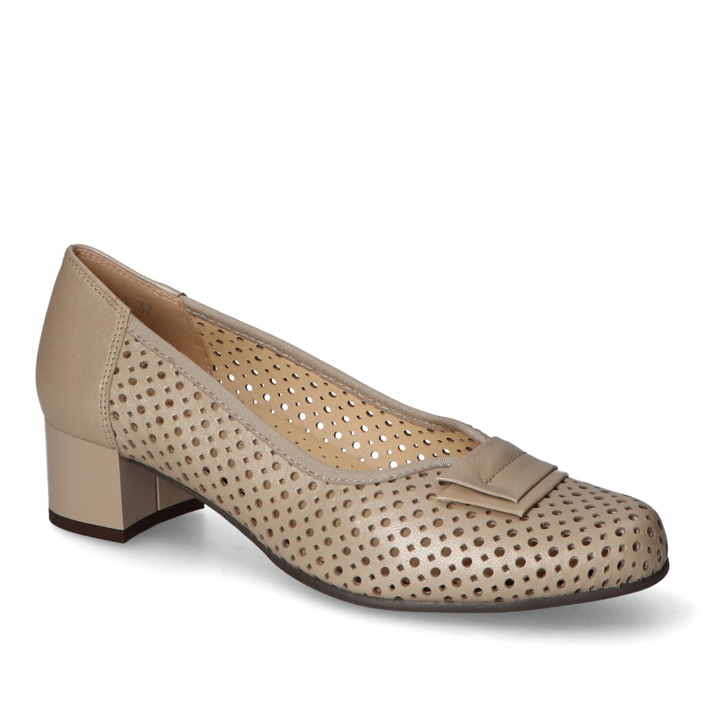 Dámské ažurové lodičky na nízkém podpatku Pulso Taupe Kožené 36