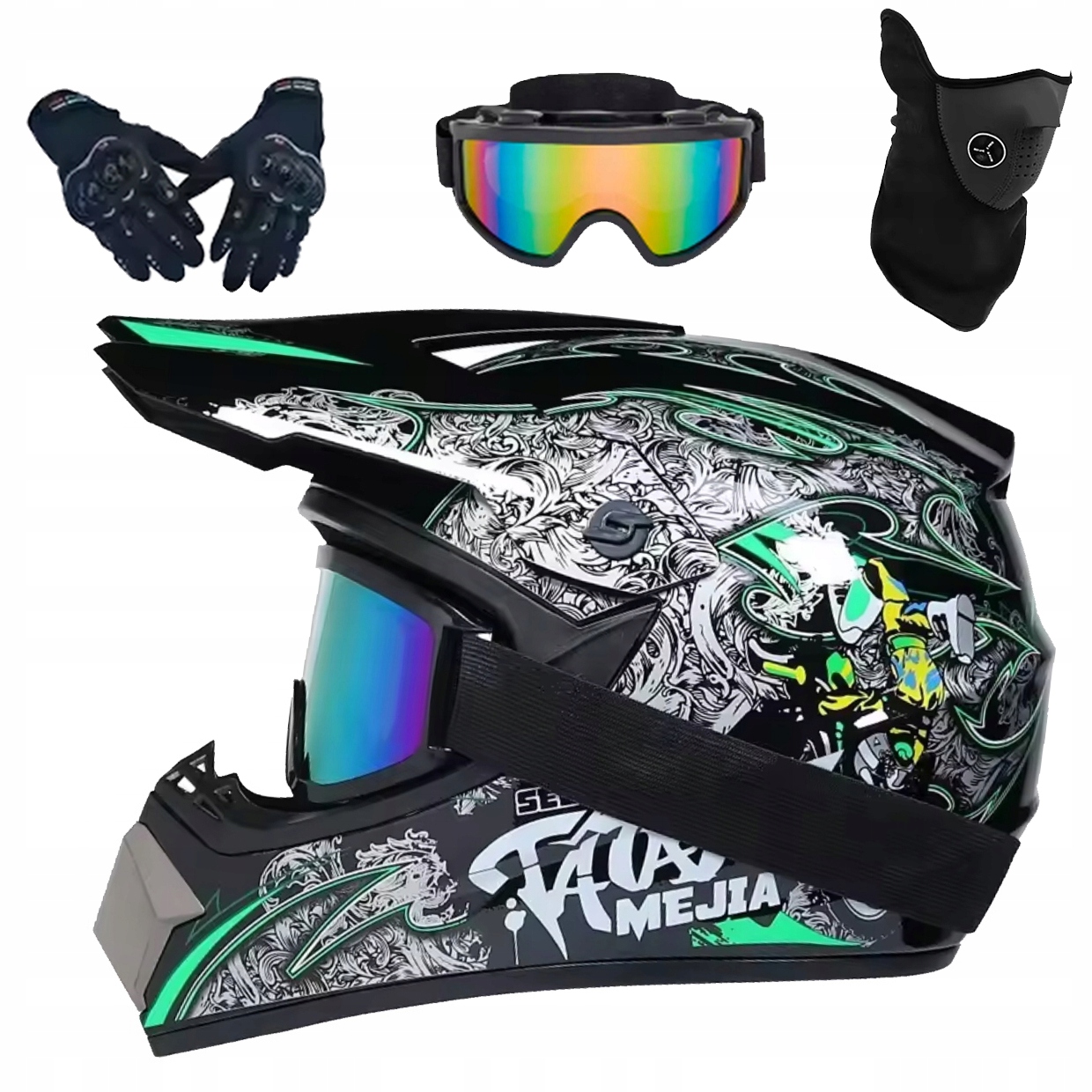 Helma Na Elektrickou Koloběžku Cross Enduro Quad Bmx Helma Brýle Rukavice M
