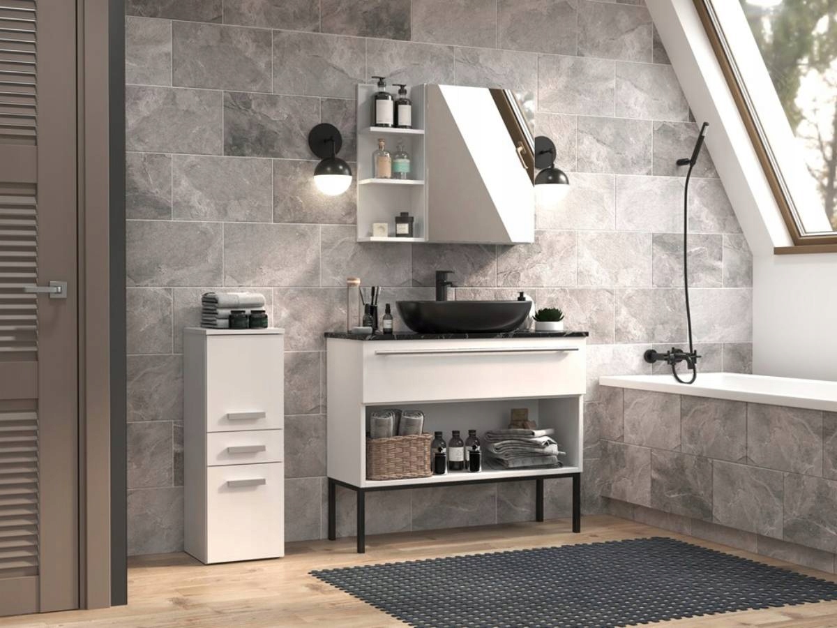 SZAFKA ŁAZIENKOWA REGAŁ PÓŁKI SZUFLADA SŁUPEK 30cm BIAŁY MAT Drzwi pełne