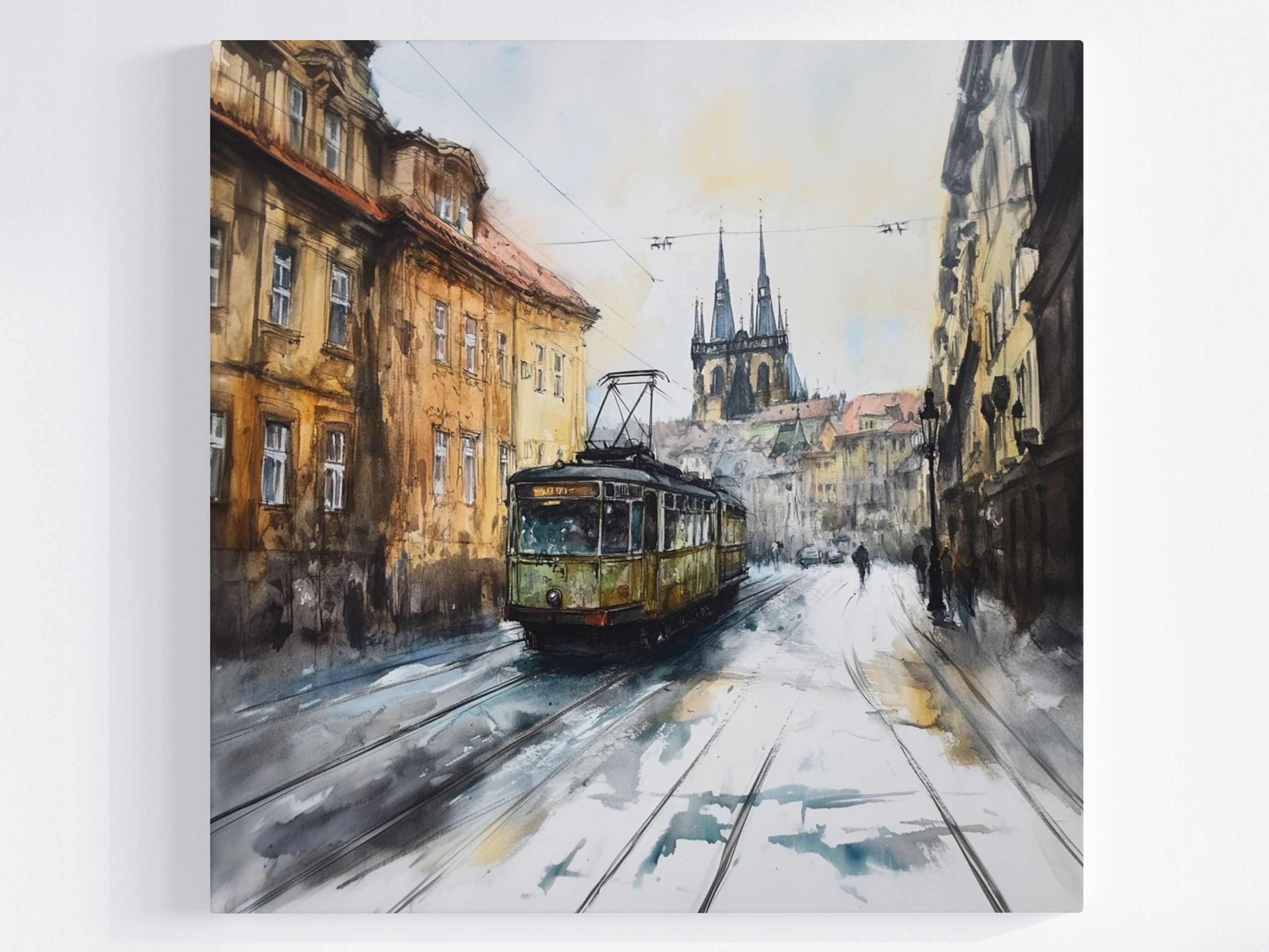Obraz Na Plátně Plátno Město Domy Ulice Tramvaj Akvarel 60x60