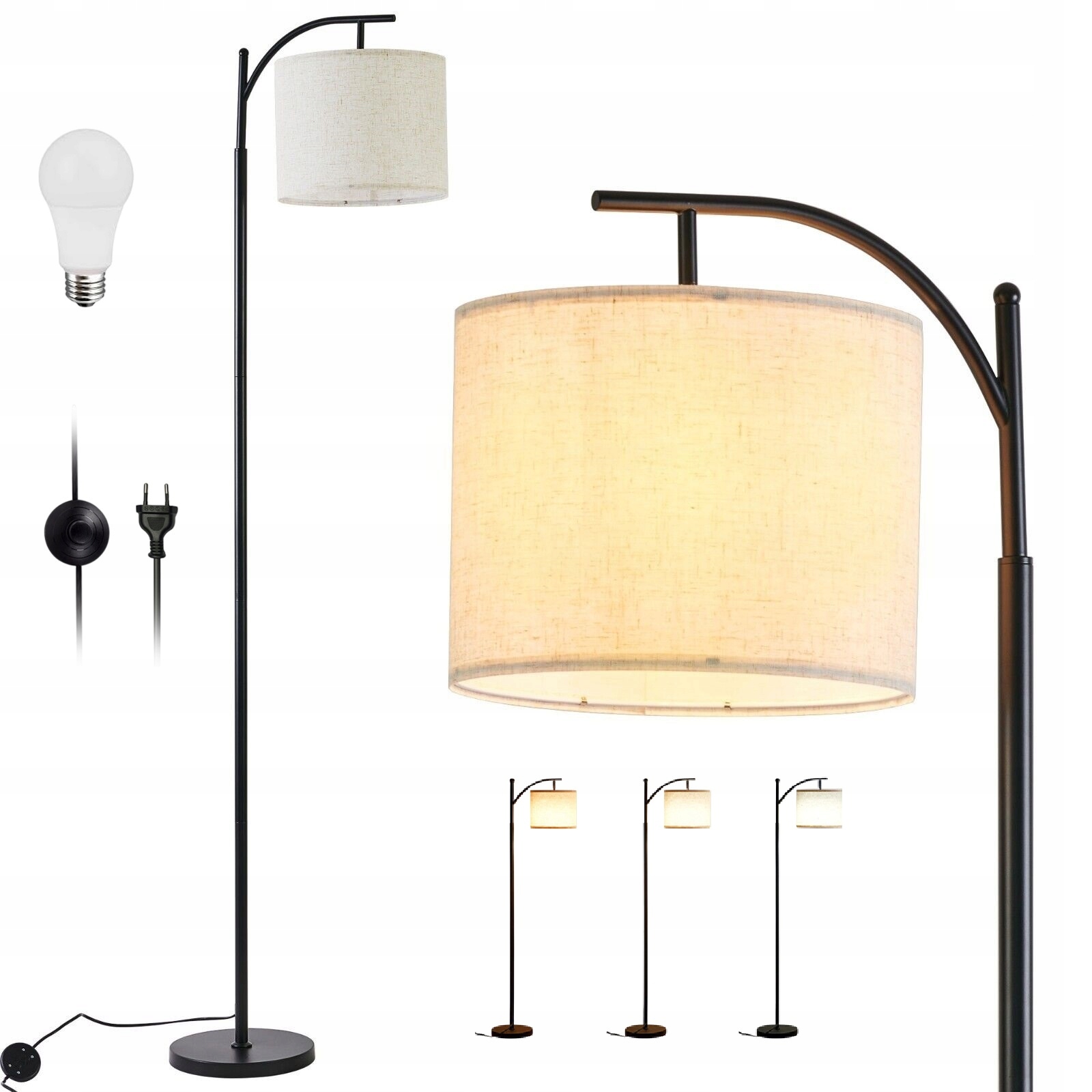 Stojací Led Lampa Do Čtecího Salonu S Nastavitelným Stínítkem Boho 175 CM