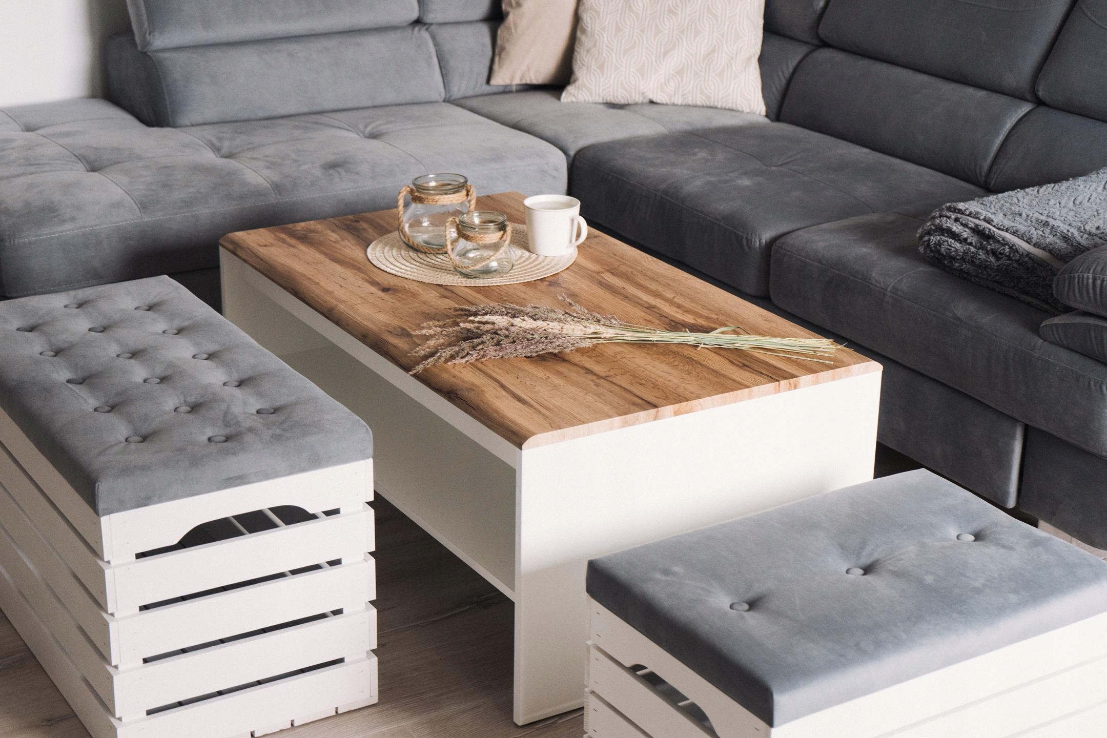 Skrzynia Drewniana Otwierana Kufer na Zabawki Puf Typ tapicerowana