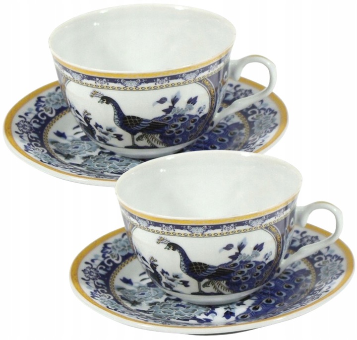 Zestaw 2 FILIŻANKI+ 2 SPODKI PAW NIEBIESKI W PUDEŁKU Linia PAW