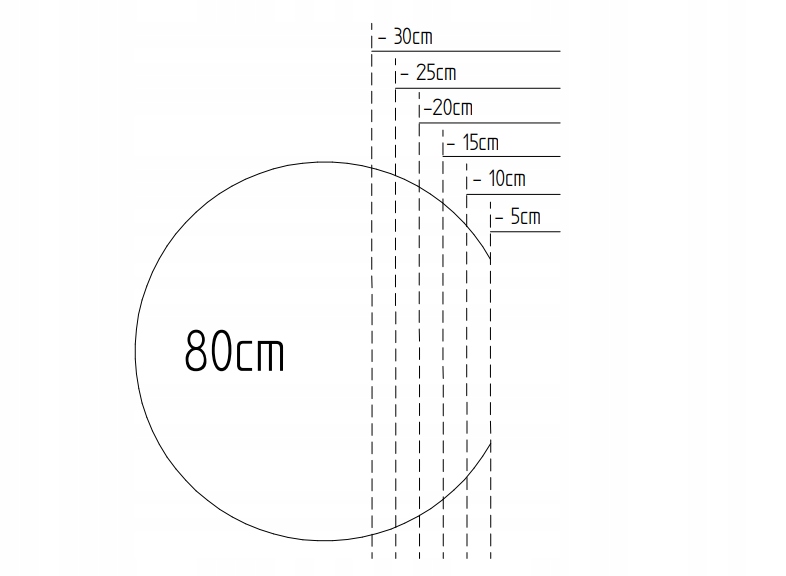 LUSTRO PÓŁOKRĄGŁE ZE ŚCIĘTYM BOKIEM LED 80CM Wysokość 800 mm