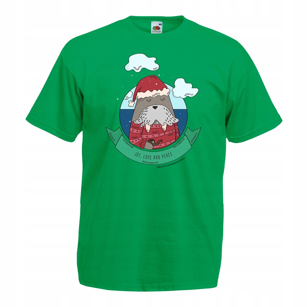 Koszulka świąteczna joy love peace XXL zielona