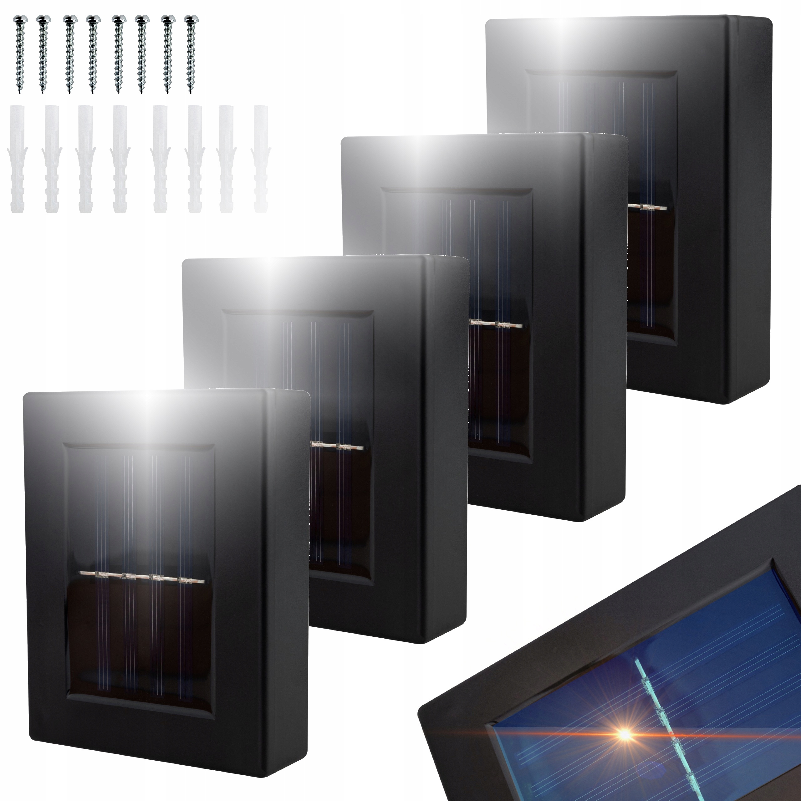 4x LAMPA SOLARNA LED ELEWACYJNA ŚCIENNA KINKIET ZEWNĘTRZNY WODOODPORNE