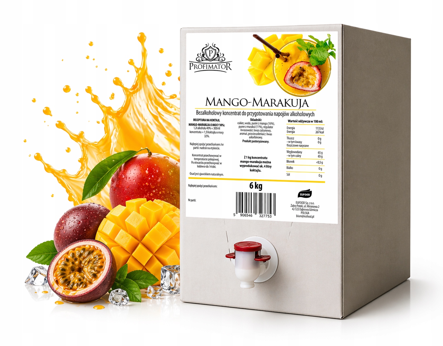 Syrop barmański baza drinków koncentrat Profimator Mango-marakuja box 6 kg