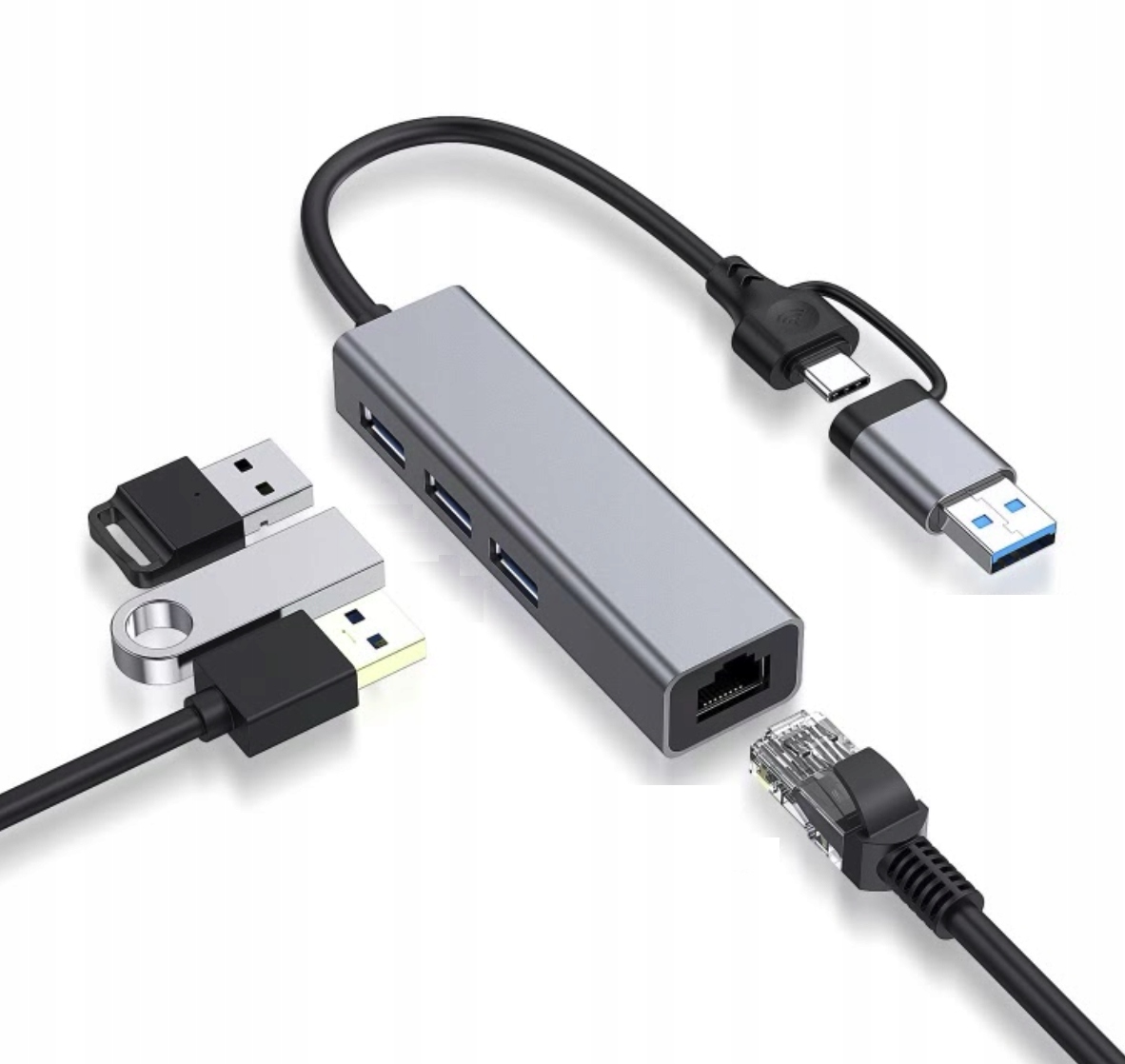 KARTA SIECIOWA USB 1000Mbps / 1Gbps + HUB 3x USB 3.0 Mac MacBook PC Laptop