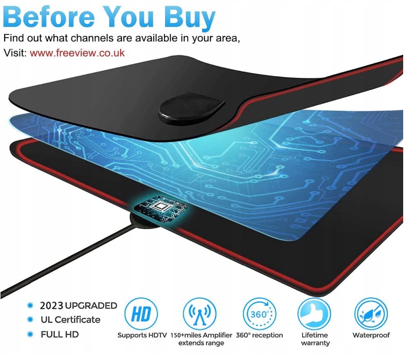 MILIWAN Wewnętrzna cyfrowa antena telewizyjna Freeview 4K 1080P Kod producenta AMLESO-68010502